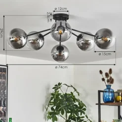 hofstein Gastor Plafonnier 74 cm Clair, Fumé, 6 lumières