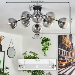 hofstein Gastor Plafonnier 87 cm Clair, Fumé, 8 lumières