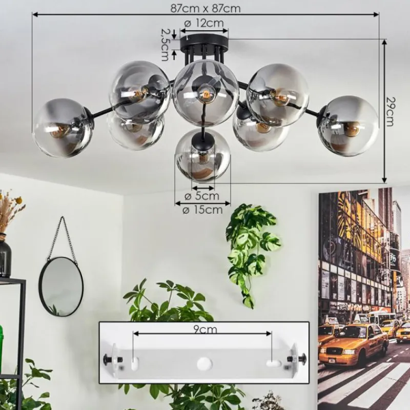 hofstein Gastor Plafonnier 87 cm Clair, Fumé, 8 lumières