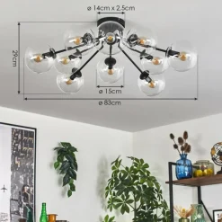 hofstein Gastor Plafonnier 83 cm Clair, 10 lumières