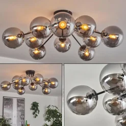 hofstein Gastor Plafonnier 83 cm Fumé, 10 lumières