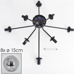 hofstein Gastor Plafonnier 87 cm Noir, 8 lumières