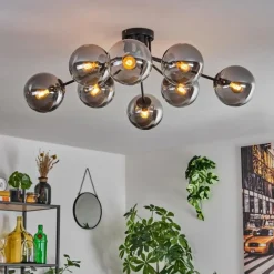 hofstein Gastor Plafonnier 87 cm Noir, 8 lumières