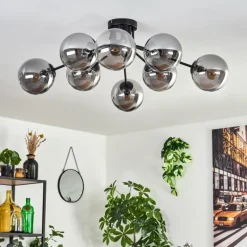 hofstein Gastor Plafonnier 87 cm Noir, 8 lumières