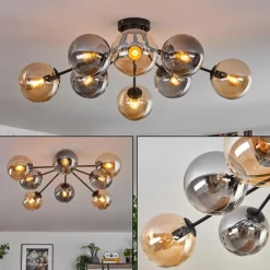 hofstein Gastor Plafonnier 87 cm Noir, 8 lumières