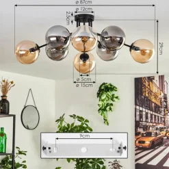 hofstein Gastor Plafonnier 87 cm Noir, 8 lumières