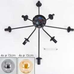 hofstein Gastor Plafonnier 87 cm Noir, 8 lumières