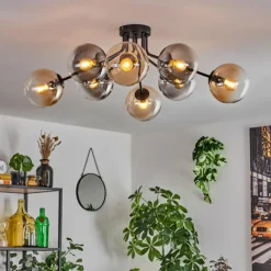 hofstein Gastor Plafonnier 87 cm Noir, 8 lumières