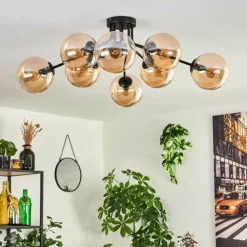 hofstein Gastor Plafonnier 87 cm Noir, 8 lumières