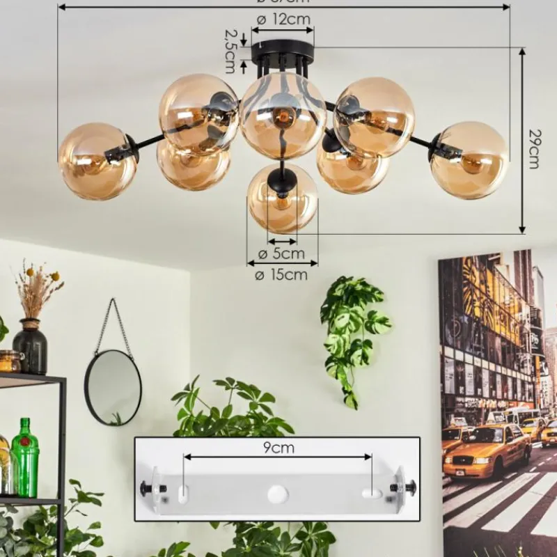 hofstein Gastor Plafonnier 87 cm Noir, 8 lumières