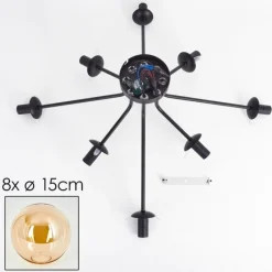 hofstein Gastor Plafonnier 87 cm Noir, 8 lumières