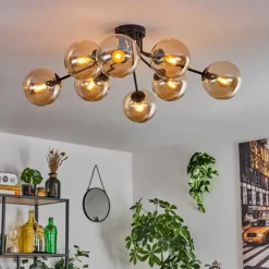 hofstein Gastor Plafonnier 87 cm Noir, 8 lumières