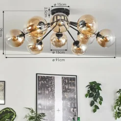 hofstein Gastor Plafonnier Ambre, Clair, 12 lumières