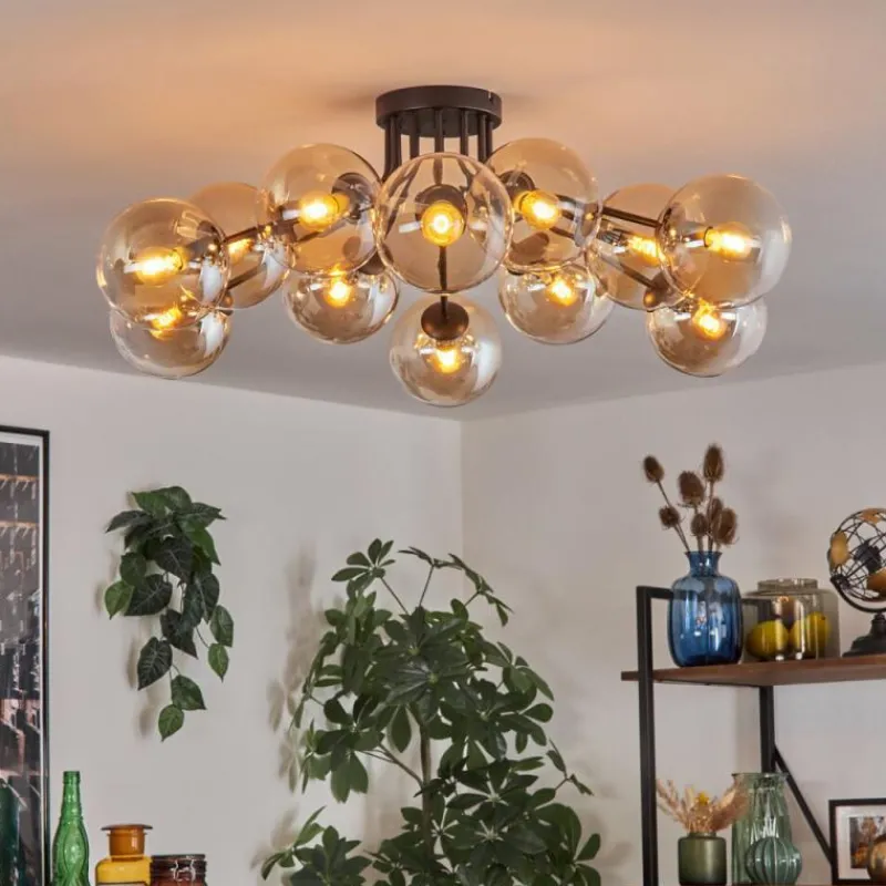 hofstein Gastor Plafonnier Ambre, Clair, 12 lumières