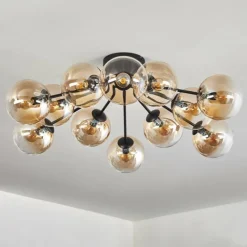 hofstein Gastor Plafonnier Ambre, Clair, 12 lumières