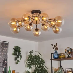hofstein Gastor Plafonnier Ambre, Clair, 12 lumières