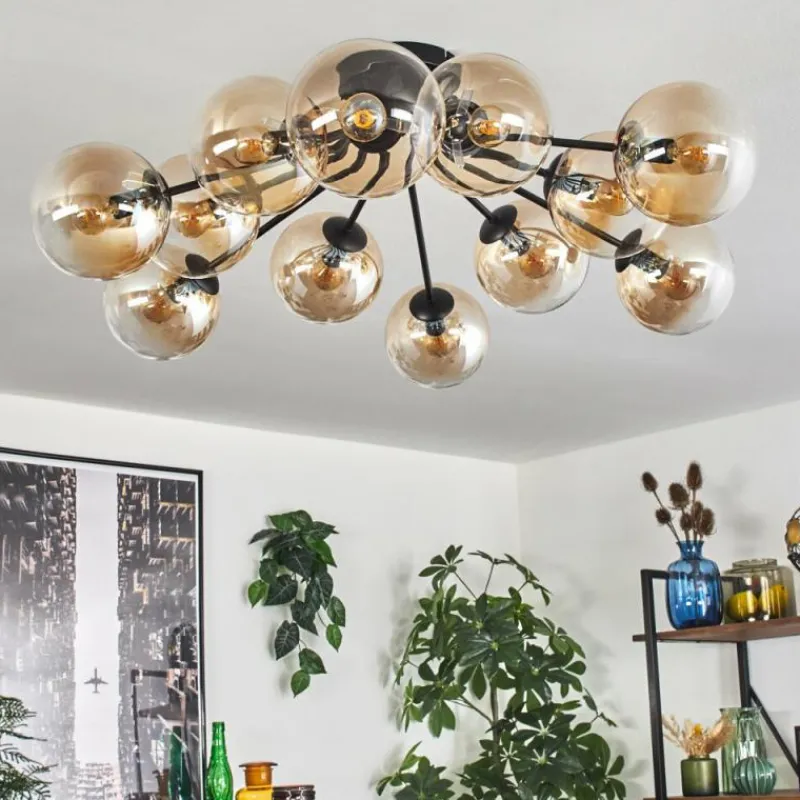 hofstein Gastor Plafonnier Ambre, Clair, 12 lumières