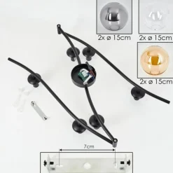 hofstein Gastor Plafonnier, Boule lumineuse Ambre, Clair, Fumé, 6 lumières