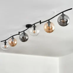 hofstein Gastor Plafonnier, Boule lumineuse Ambre, Clair, Fumé, 6 lumières