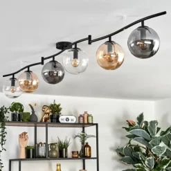 hofstein Gastor Plafonnier, Boule lumineuse Ambre, Clair, Fumé, 6 lumières