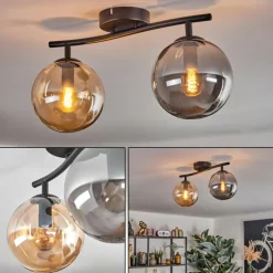 hofstein Gastor Plafonnier, Boule lumineuse Ambre, Fumé, 2 lumières