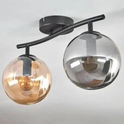 hofstein Gastor Plafonnier, Boule lumineuse Ambre, Fumé, 2 lumières