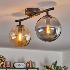 hofstein Gastor Plafonnier, Boule lumineuse Ambre, Fumé, 2 lumières