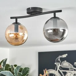 hofstein Gastor Plafonnier, Boule lumineuse Ambre, Fumé, 2 lumières