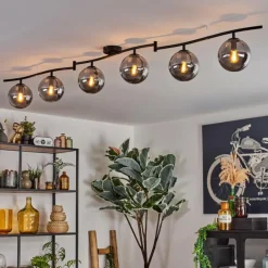 hofstein Gastor Plafonnier, Boule lumineuse Chrome, Fumé, 6 lumières