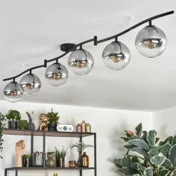 hofstein Gastor Plafonnier, Boule lumineuse Chrome, Clair, Fumé, 6 lumières