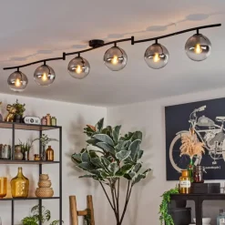 hofstein Gastor Plafonnier, Boule lumineuse Chrome, Clair, Fumé, 6 lumières