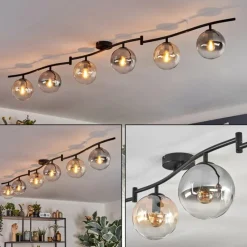 hofstein Gastor Plafonnier, Boule lumineuse Ambre, Clair, Fumé, 6 lumières