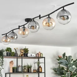 hofstein Gastor Plafonnier, Boule lumineuse Ambre, Clair, Fumé, 6 lumières