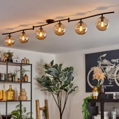 hofstein Gastor Plafonnier, Boule lumineuse Ambre, 6 lumières