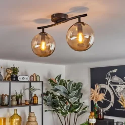 hofstein Gastor Plafonnier, Boule lumineuse Ambre, 2 lumières
