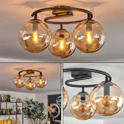 hofstein Gastor Plafonnier, Boule lumineuse Ambre, 3 lumières