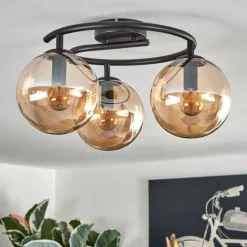 hofstein Gastor Plafonnier, Boule lumineuse Ambre, 3 lumières