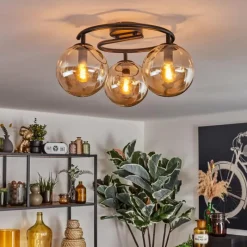 hofstein Gastor Plafonnier, Boule lumineuse Ambre, 3 lumières