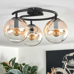 hofstein Gastor Plafonnier, Boule lumineuse Ambre, Clair, 3 lumières