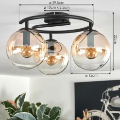 hofstein Gastor Plafonnier, Boule lumineuse Ambre, Clair, 3 lumières