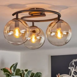 hofstein Gastor Plafonnier, Boule lumineuse Ambre, Clair, 3 lumières