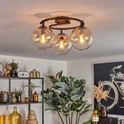hofstein Gastor Plafonnier, Boule lumineuse Ambre, Clair, 3 lumières