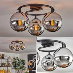 hofstein Gastor Plafonnier, Boule lumineuse Chrome, Fumé, 3 lumières