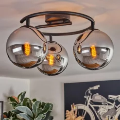 hofstein Gastor Plafonnier, Boule lumineuse Chrome, Fumé, 3 lumières
