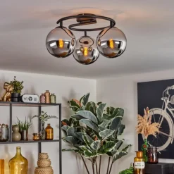 hofstein Gastor Plafonnier, Boule lumineuse Chrome, Fumé, 3 lumières