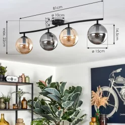 hofstein Gastor Plafonnier, Boule lumineuse Ambre, Fumé, 4 lumières