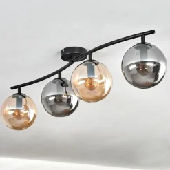 hofstein Gastor Plafonnier, Boule lumineuse Ambre, Fumé, 4 lumières