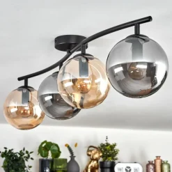 hofstein Gastor Plafonnier, Boule lumineuse Ambre, Fumé, 4 lumières