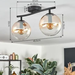 hofstein Gastor Plafonnier, Boule lumineuse Ambre, Clair, 2 lumières