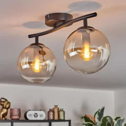 hofstein Gastor Plafonnier, Boule lumineuse Ambre, Clair, 2 lumières